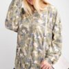 Plus Size Distressed Camo Pullover Top – Faded Sage