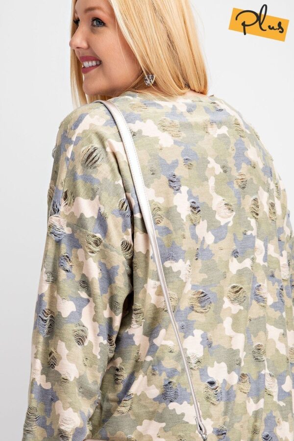Plus Size Distressed Camo Pullover Top – Faded Sage