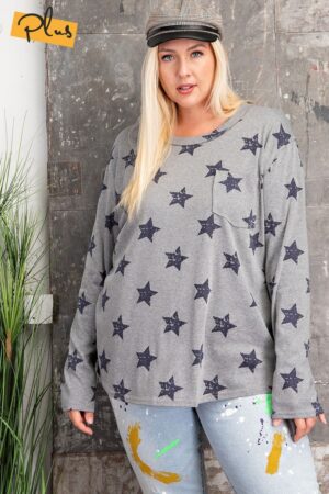 Plus Size Star-Print Loose-Fit Top – Heather Grey