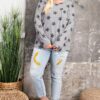 Plus Size Star-Print Loose-Fit Top – Heather Grey
