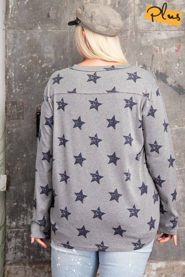 Plus Size Star-Print Loose-Fit Top – Heather Grey