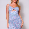 Floral Ruched Mini Dress with Twist Front – Denim