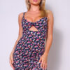 Floral Twist-Front Cutout Ruched Mini Dress – Pink
