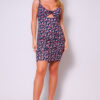 Floral Twist-Front Cutout Ruched Mini Dress – Pink