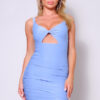 Ruched Mini Dress – Twist Front Cutout, Denim