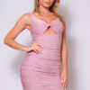 Twist-Front Cutout Ruched Spaghetti-Strap Mini Dress – Rosewood