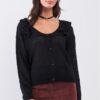 Bertha-Collar Button-Front Cardigan – Black