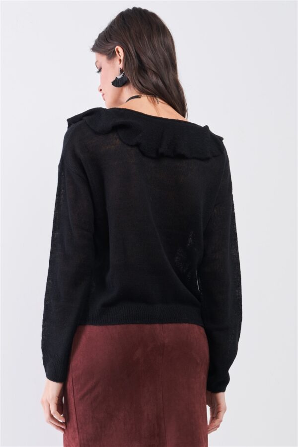 Bertha-Collar Button-Front Cardigan – Black