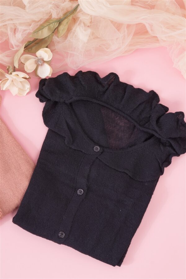 Bertha-Collar Button-Front Cardigan – Black