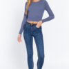Relaxed Open-Back Long Sleeve Sweater Top – Blue