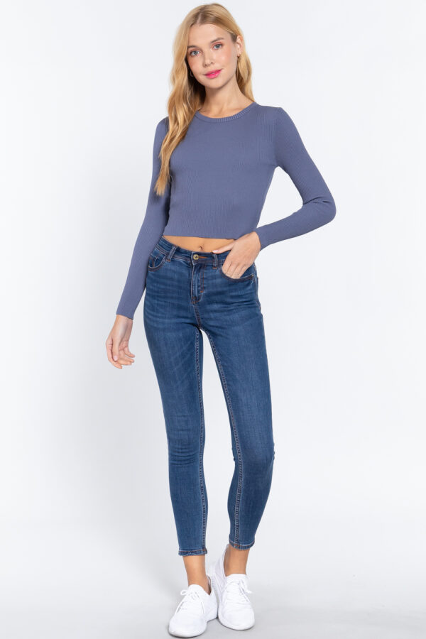 Relaxed Open-Back Long Sleeve Sweater Top – Blue