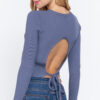 Relaxed Open-Back Long Sleeve Sweater Top – Blue