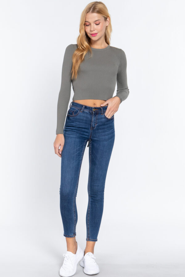 Open-Back Long Sleeve Sweater Top – Sage