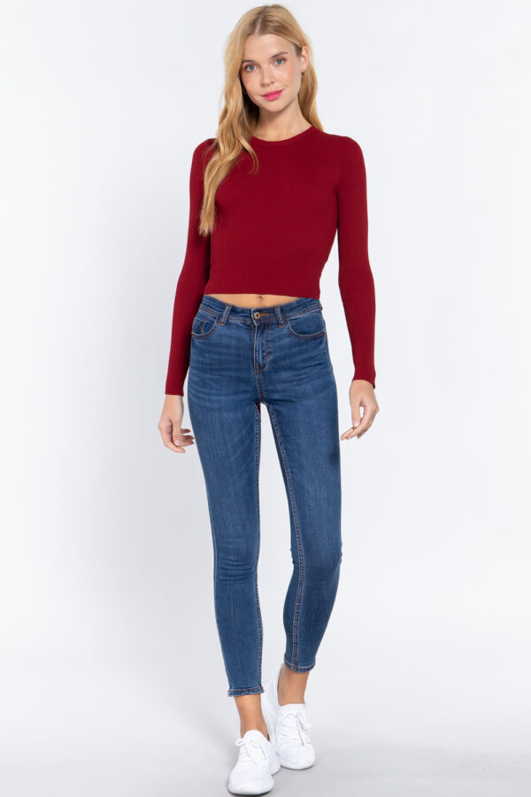 Long Sleeve Open-Back Sweater Top – Wine