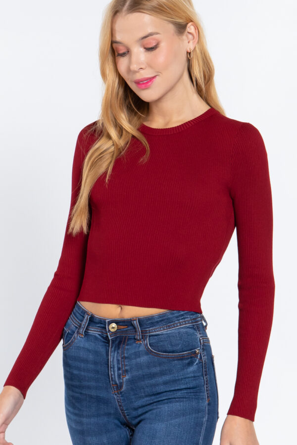 Long Sleeve Open-Back Sweater Top – Wine