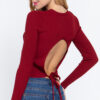 Long Sleeve Open-Back Sweater Top – Wine
