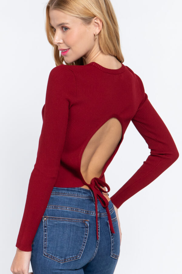 Long Sleeve Open-Back Sweater Top – Wine