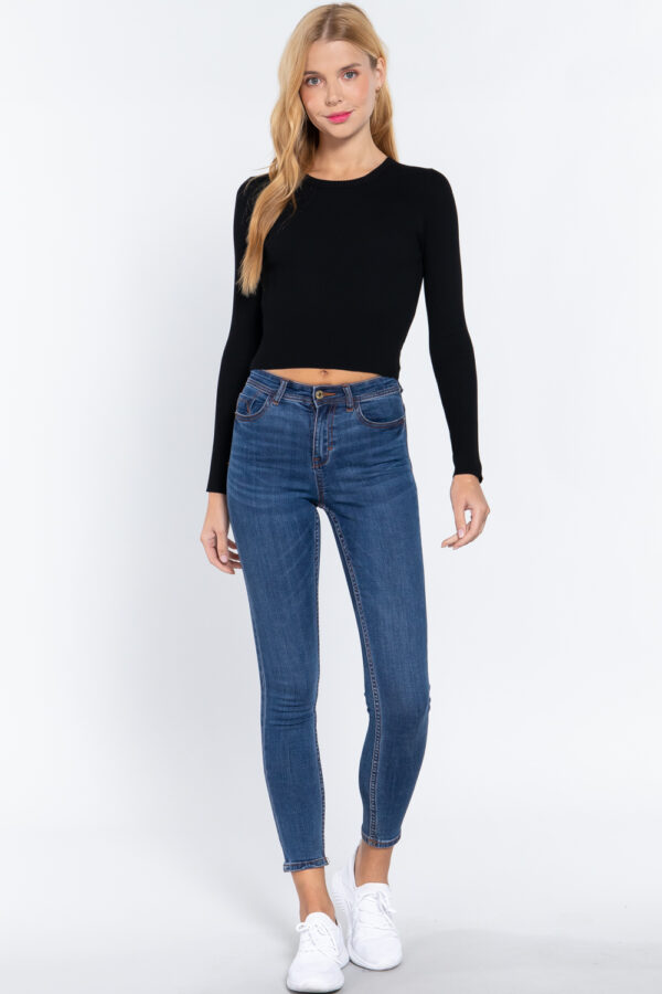 Open Back Long-Sleeve Sweater Top – Black