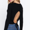 Open Back Long-Sleeve Sweater Top – Black