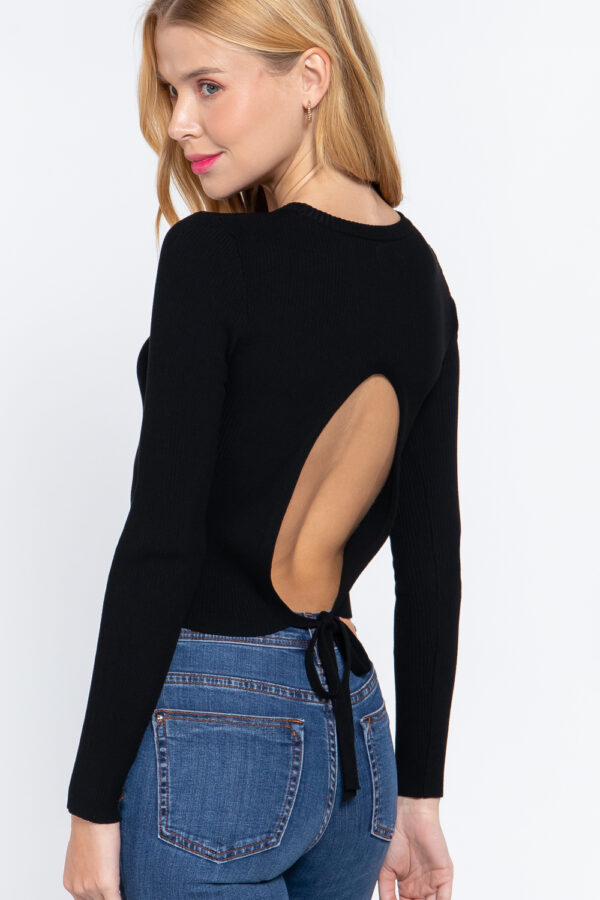 Open Back Long-Sleeve Sweater Top – Black