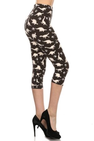 Dinosaur Print High-Waist Capri Leggings – One Size