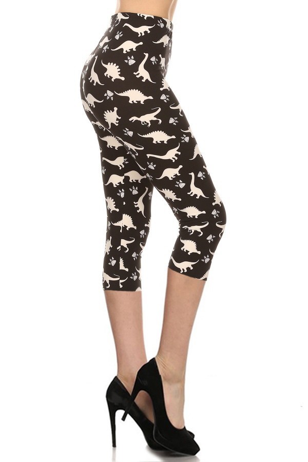 Dinosaur Print High-Waist Capri Leggings – One Size
