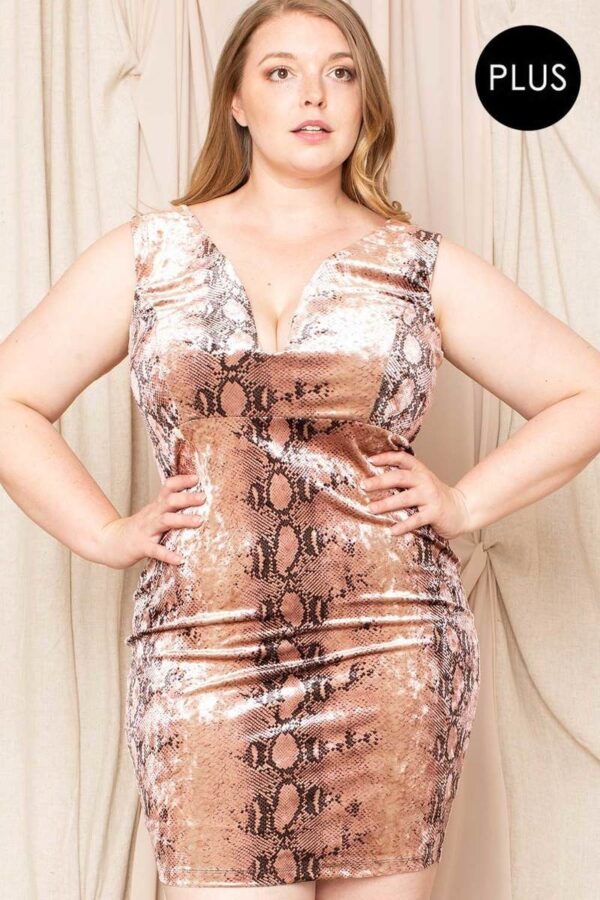 Velour Snake-Print Mini Dress – Blush (Plus Size)