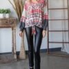 Aztec Print Ruffle-Sleeve Sweater – Red
