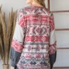 Aztec Print Ruffle-Sleeve Sweater – Red