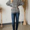 Heavy Knit Striped Turtleneck Sweater – Grey