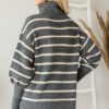 Heavy Knit Striped Turtleneck Sweater – Grey