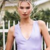 Lavender Faux Leather V-Neck Bodysuit & Mini Skirt Set