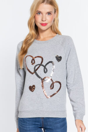 Sequins French Terry Pullover Top – Heather Grey