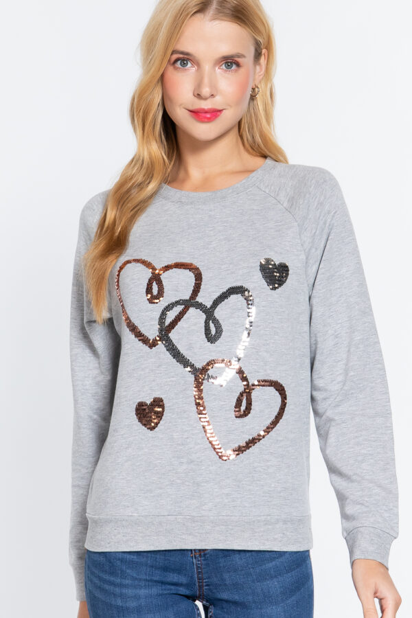Sequins French Terry Pullover Top – Heather Grey