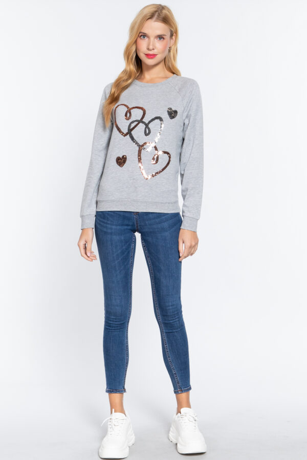 Sequins French Terry Pullover Top – Heather Grey