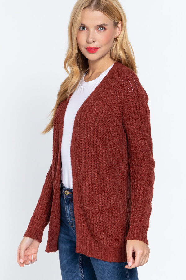 Open-Front Long Sleeve Sweater Cardigan – Brick
