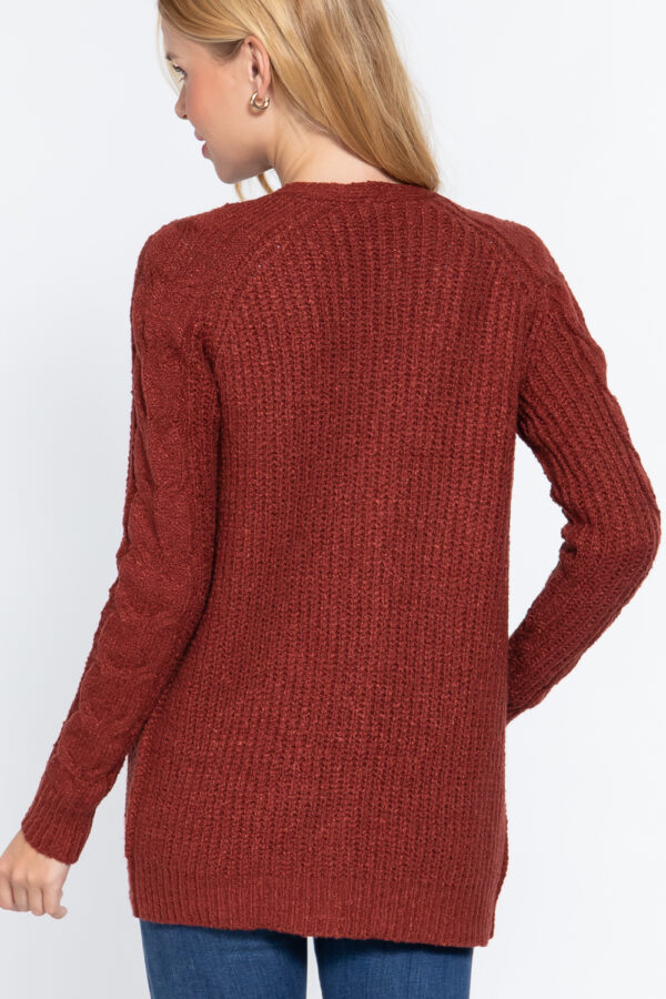 Open-Front Long Sleeve Sweater Cardigan – Brick