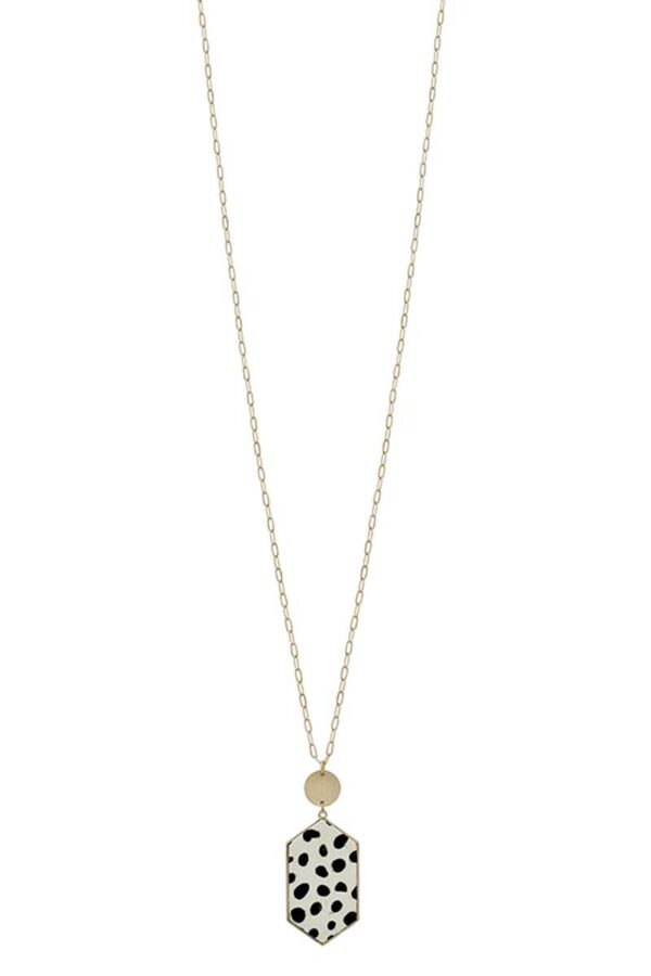 Hexagon Leopard Pendant Long Necklace – Metal Chain