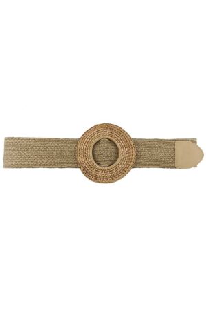 Round Straw-Buckle Belt – Beige, Magenta, Camel, Mauve, Olive