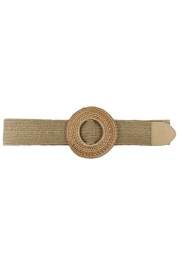 Round Straw-Buckle Belt – Beige, Magenta, Camel, Mauve, Olive