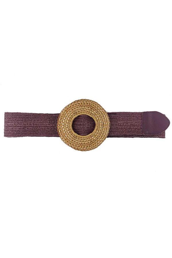 Round Straw-Buckle Belt – Beige, Magenta, Camel, Mauve, Olive