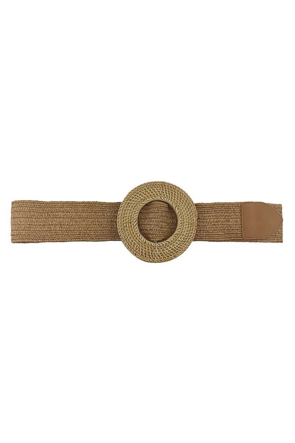 Round Straw-Buckle Belt – Beige, Magenta, Camel, Mauve, Olive