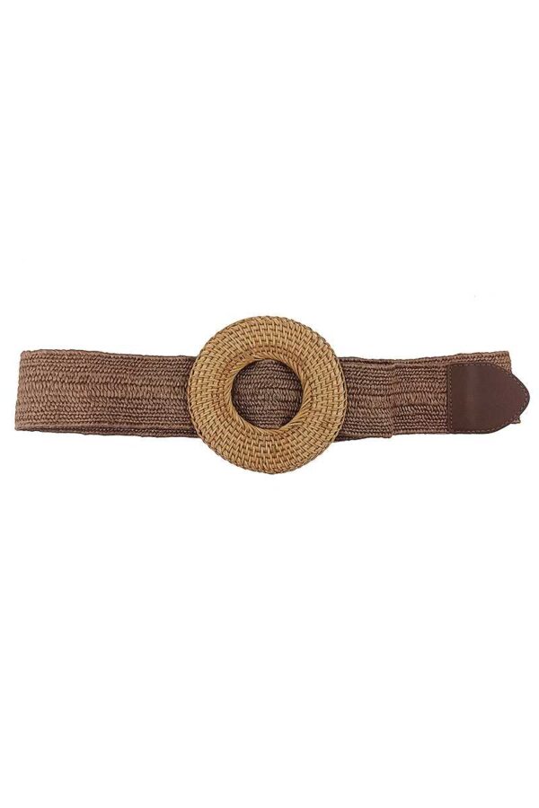 Round Straw-Buckle Belt – Beige, Magenta, Camel, Mauve, Olive