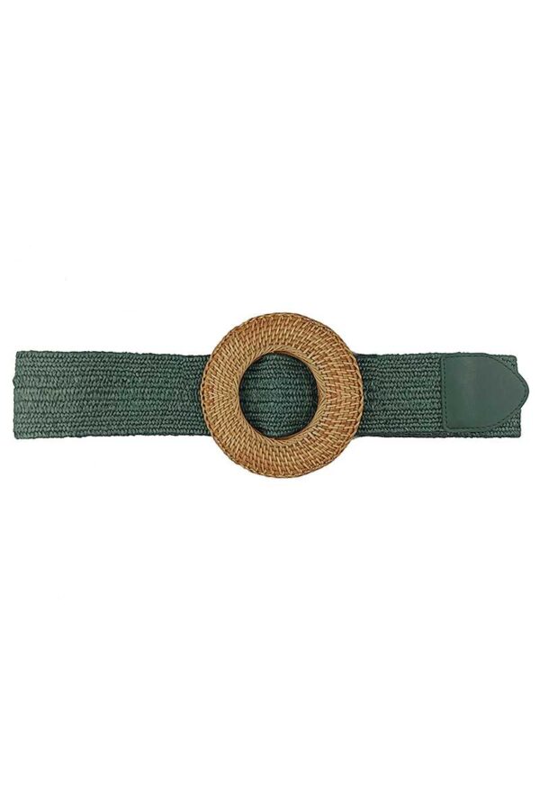 Round Straw-Buckle Belt – Beige, Magenta, Camel, Mauve, Olive