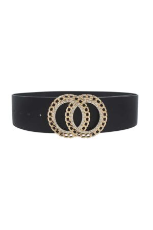 Double Circle Chain Belt with Rhinestone Trim