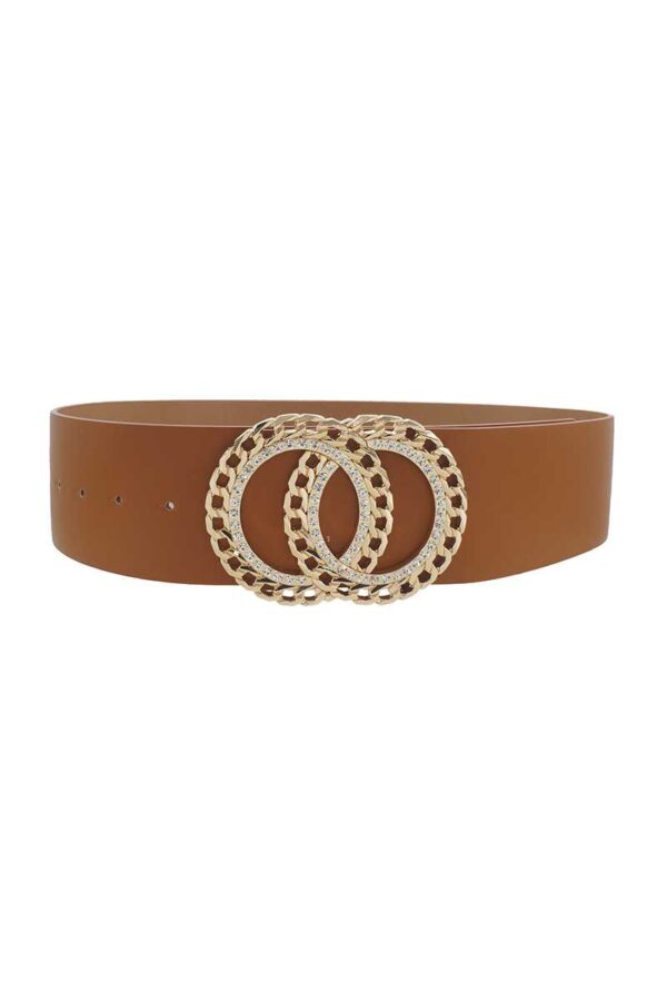Double Circle Chain Belt with Rhinestone Trim
