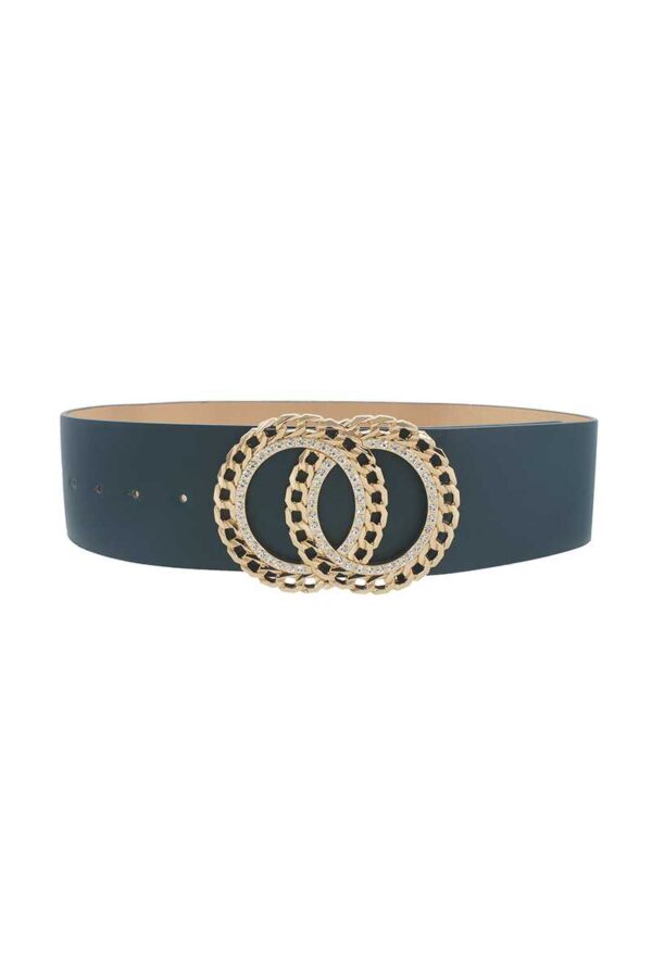 Double Circle Chain Belt with Rhinestone Trim