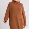 Plus Size High Cowl Neck Boucle Sweater Dress – Camel