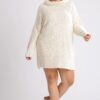 Plus Size High Cowl Neck Boucle Sweater Dress – Cream