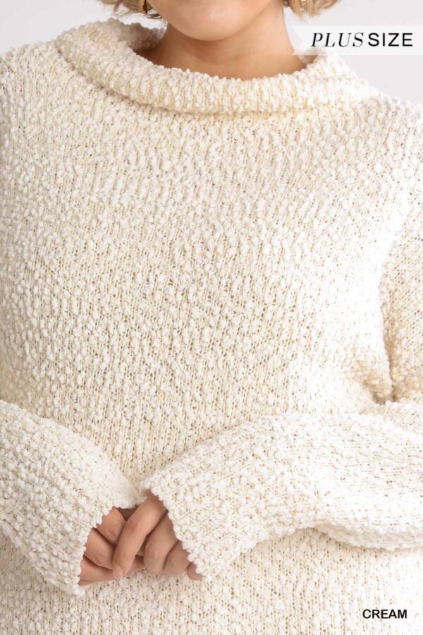 Plus Size High Cowl Neck Boucle Sweater Dress – Cream